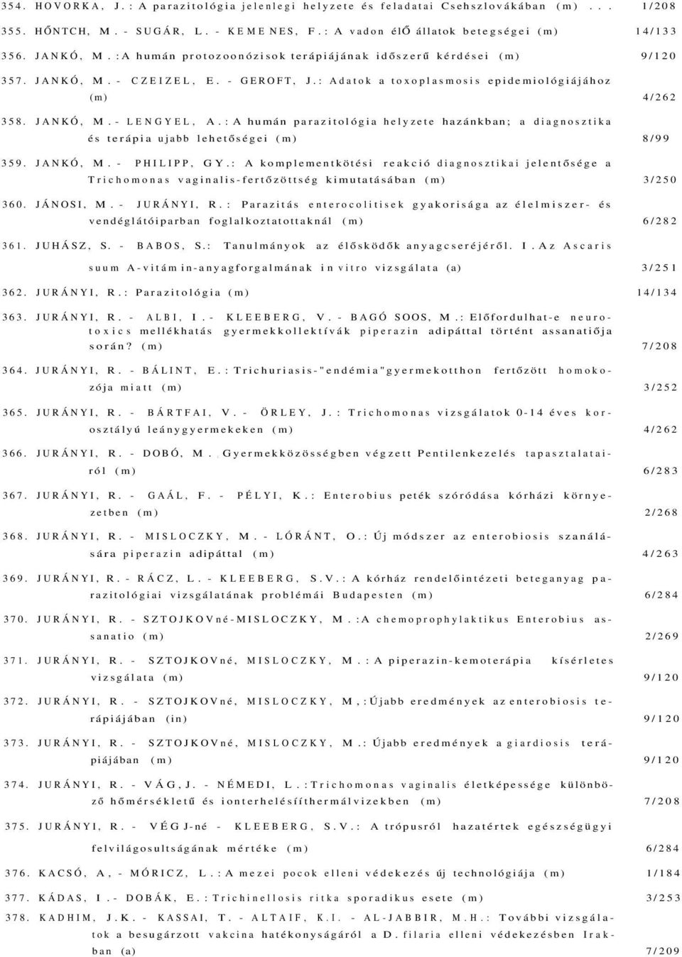 : A humán parazitológia helyzete hazánkban; a diagnosztika és terápia ujabb lehetőségei (m) 8/99 359. JANKÓ, M. - PHILIPP, GY.