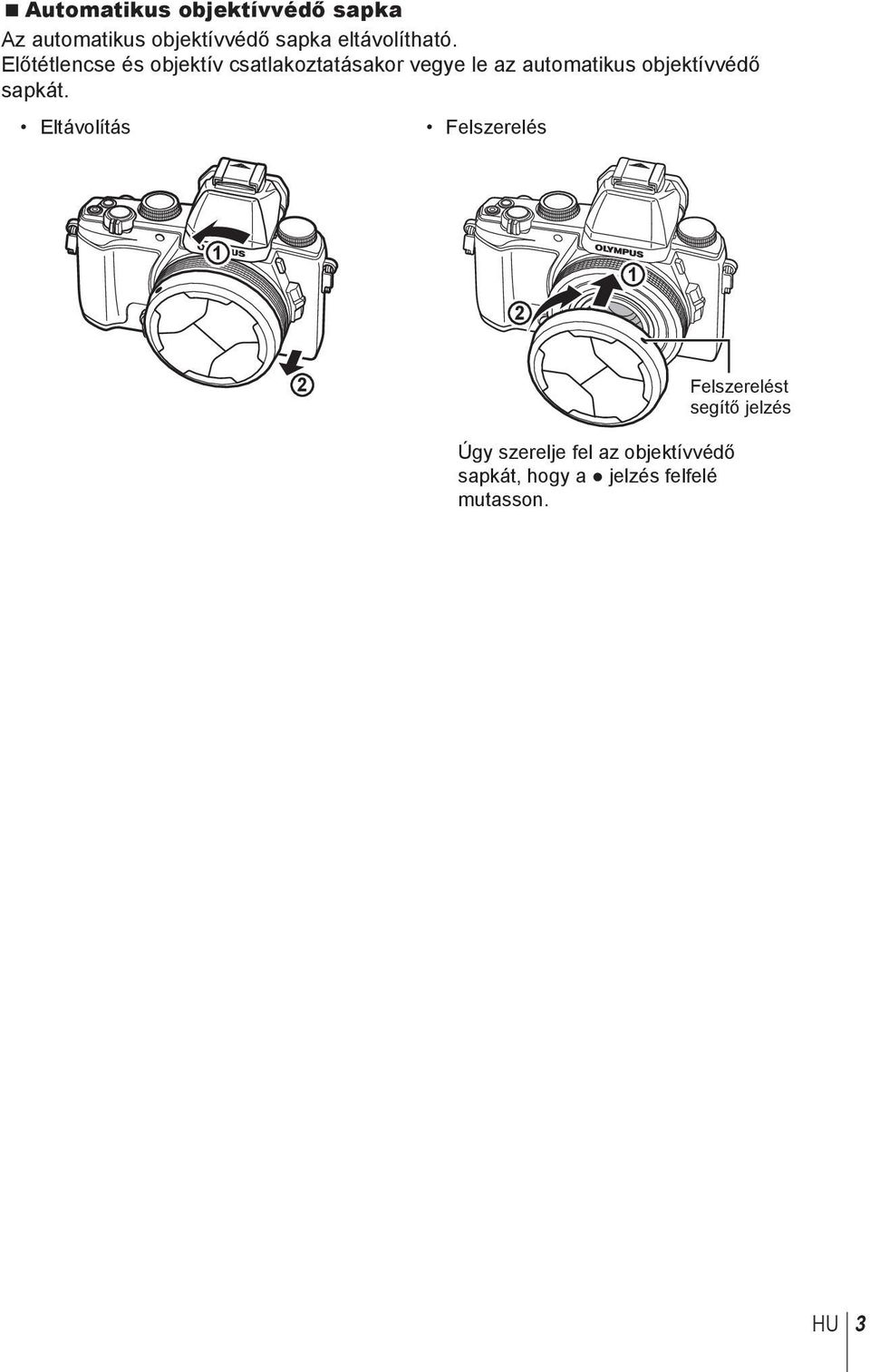 Előtétlencse és objektív csatlakoztatásakor vegye le az automatikus