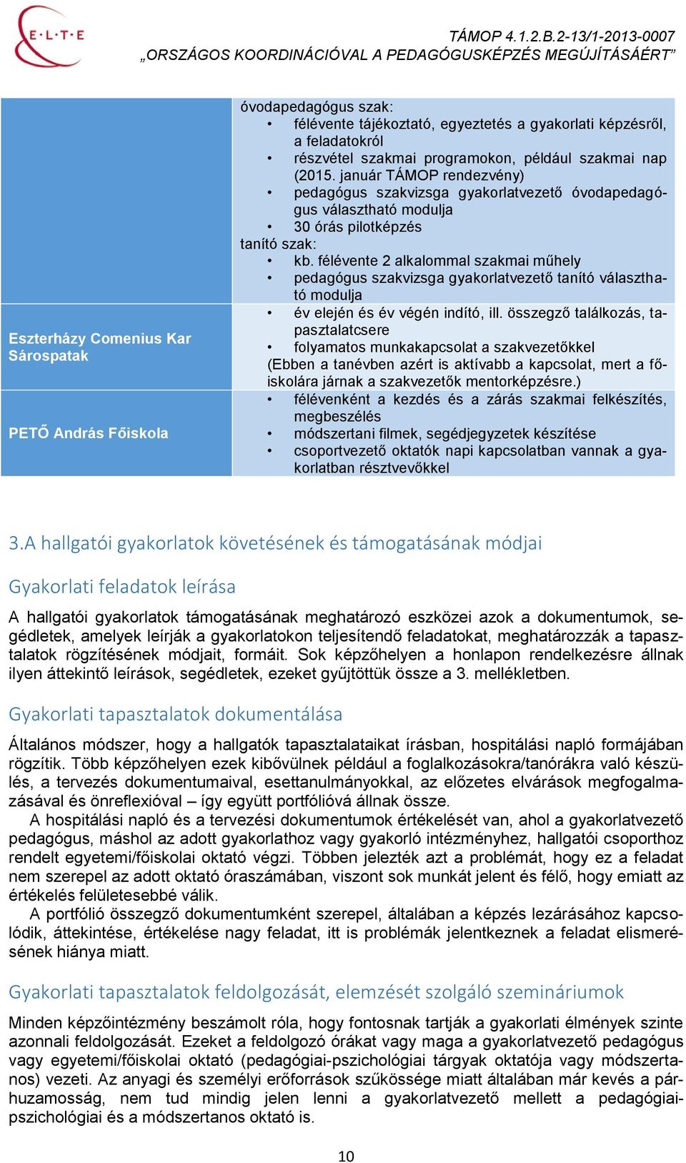 félévente 2 alkalommal szakmai műhely pedagógus szakvizsga gyakorlatvezető tanító választható modulja év elején és év végén indító, ill.