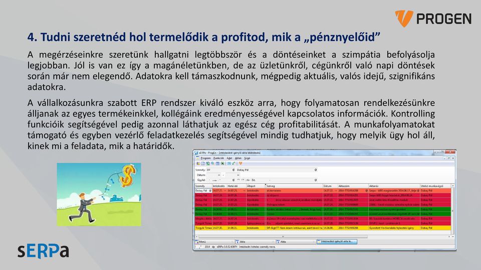 A vállalkozásunkra szabott ERP rendszer kiváló eszköz arra, hogy folyamatosan rendelkezésünkre álljanak az egyes termékeinkkel, kollégáink eredményességével kapcsolatos információk.