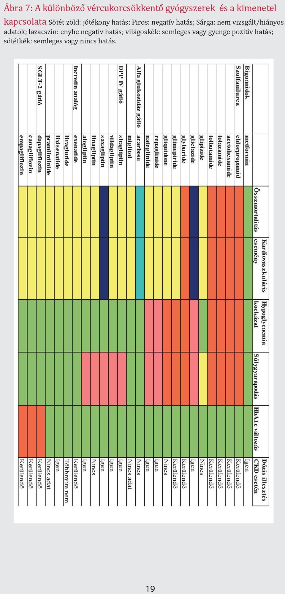 Összmortalitás Kardiovaszkuláris esemény Hypoglycaemia kockázat Súlygyarapodás HbA1c változás Dózis illesztés CKD esetén Biguanidok metformin Igen Szulfanilurea chlorpropamid Kerülendő acetohexamide