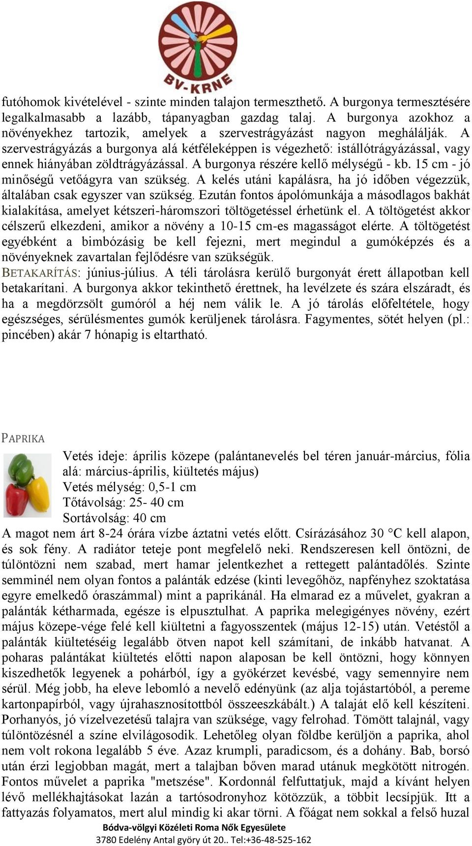 A szervestrágyázás a burgonya alá kétféleképpen is végezhető: istállótrágyázással, vagy ennek hiányában zöldtrágyázással. A burgonya részére kellő mélységű - kb.