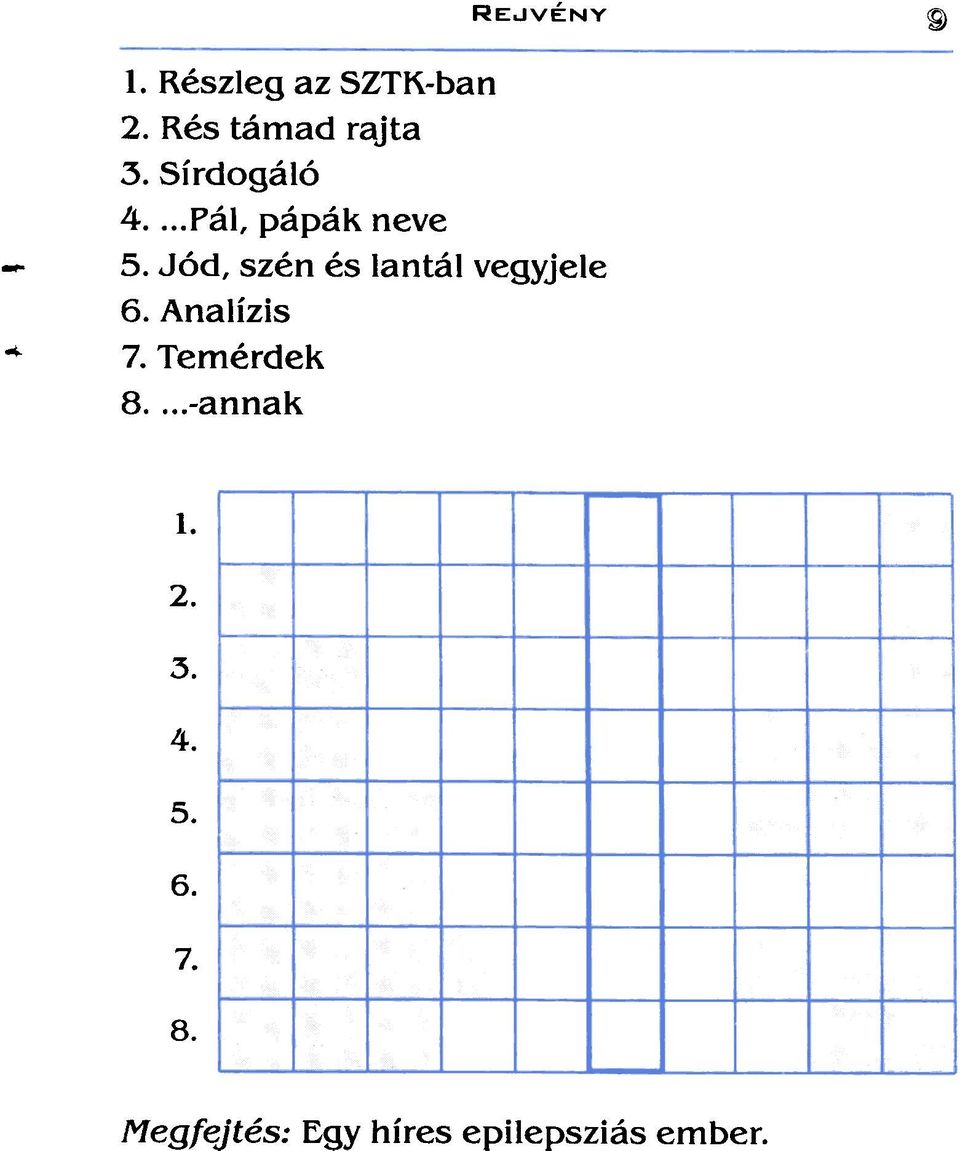 Jód, szén és lantál vegy jele 6. Analízis 7. Temérdek 8.