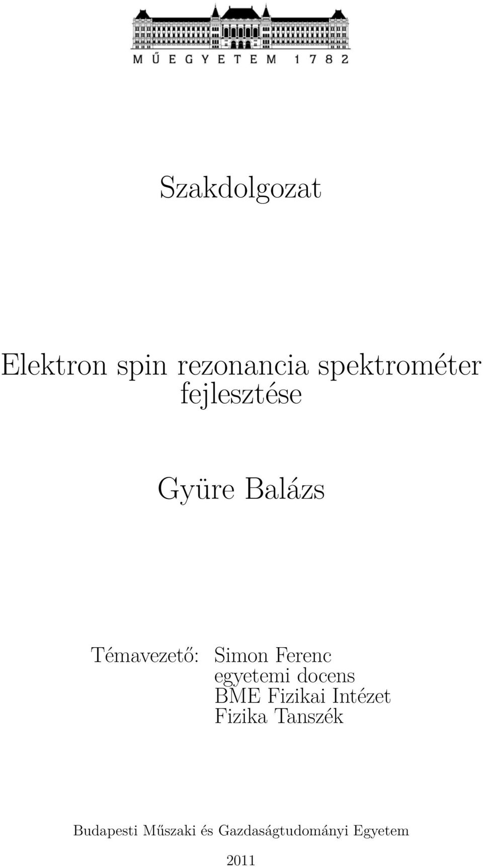 egyetemi docens BME Fizikai Intézet Fizika Tanszék