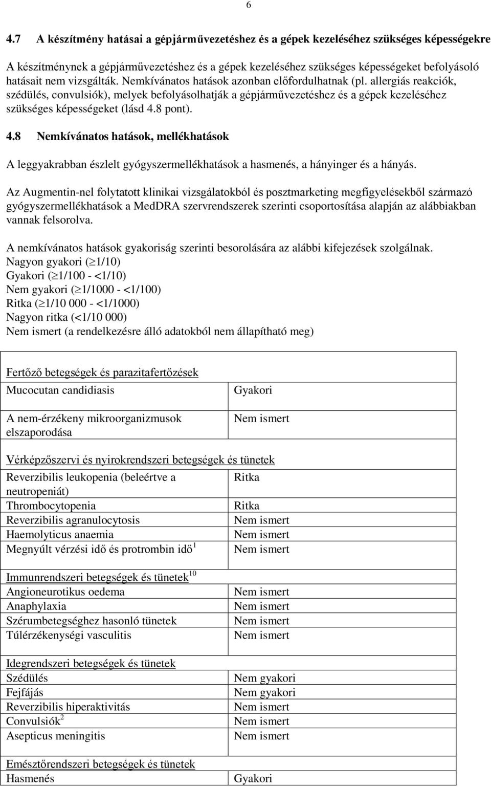 allergiás reakciók, szédülés, convulsiók), melyek befolyásolhatják a gépjárművezetéshez és a gépek kezeléséhez szükséges képességeket (lásd 4.