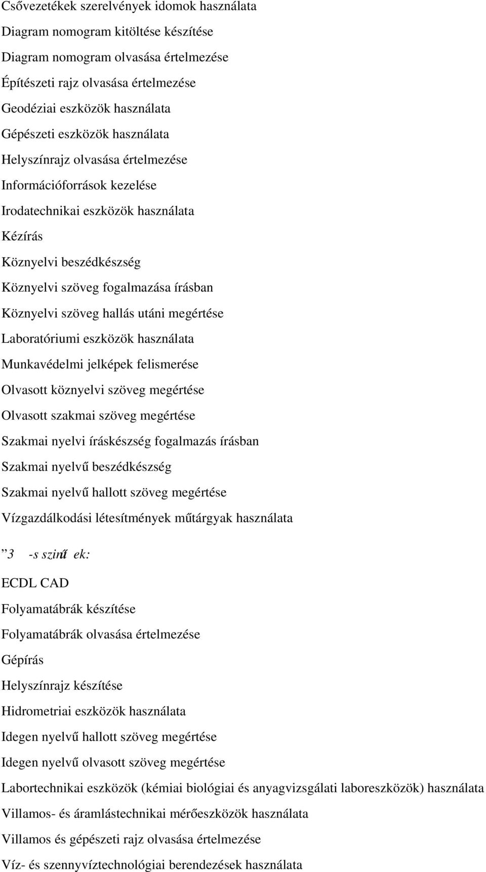 szöveg hallás utáni megértése Laboratóriumi eszközök használata Munkavédelmi jelképek felismerése Olvasott köznyelvi szöveg megértése Olvasott szakmai szöveg megértése Szakmai nyelvi íráskészség