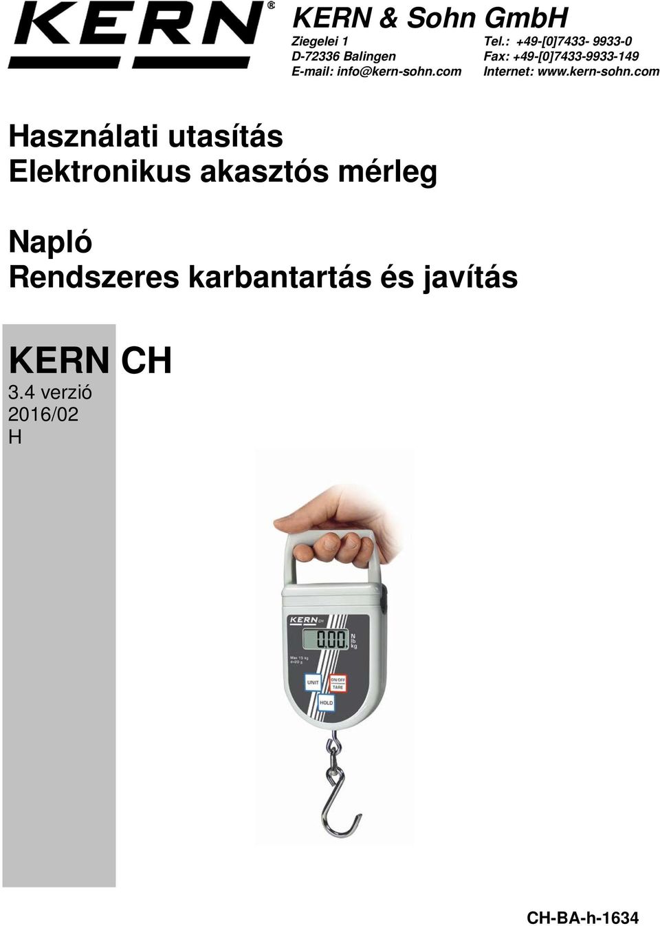 karbantartás és javítás KERN CH 3.4 verzió 2016/02 H Tel.