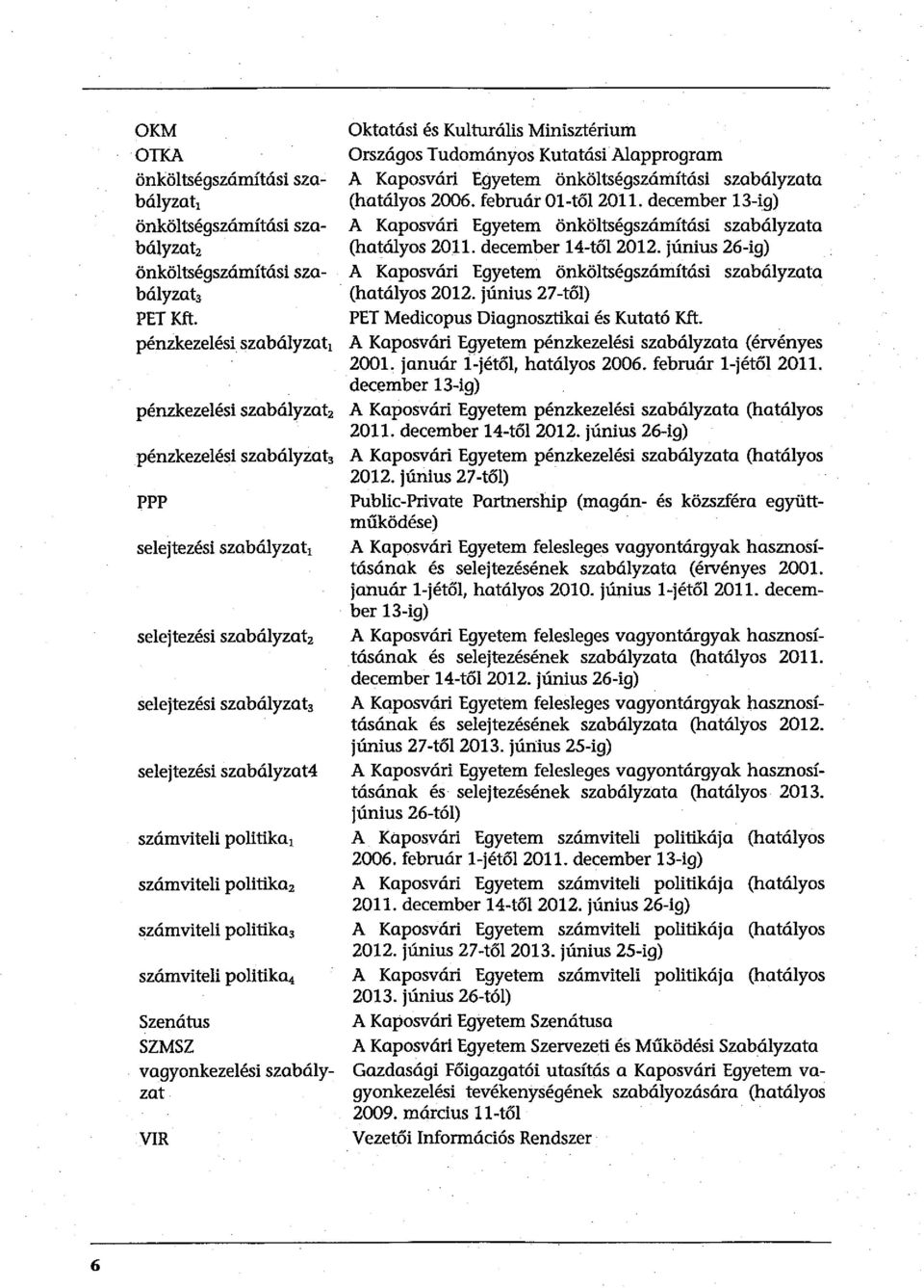 számviteli politika2 számviteli politika3 számviteli politika 4 Szenátus SZMSZ vagyonkezelési szabályzat VIR Oktatási és Kulturális Minisztérium Országos Tudományos Kutatási Alapprogram A Kaposvári