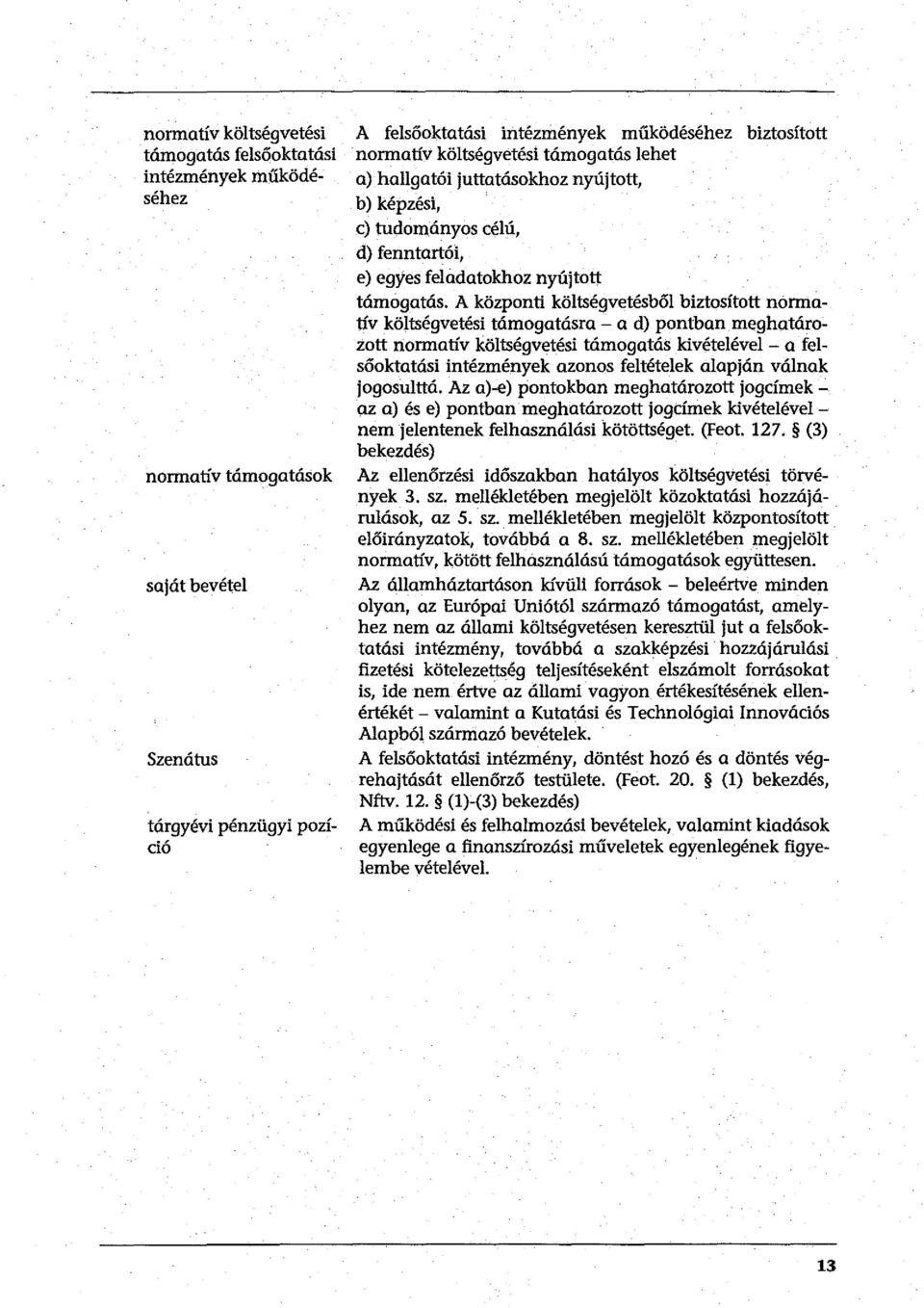 A központi költségvetésből biztosított normatív költségvetésitámogatásra-a d) pontbanmeghatározott normatív költségvetési támogatás kivételével - a felsőoktatási intézmények azonos feltételek alapján