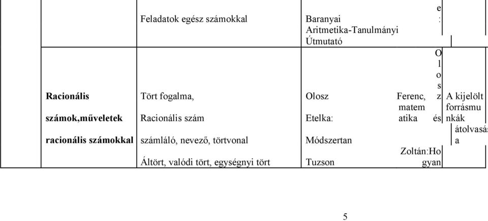 racionális számokkal számláló, nevező, törtvonal Áltört, valódi tört, egységnyi