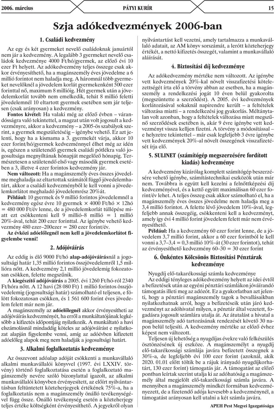 Az adókedvezmény teljes összege csak akkor érvényesíthetõ, ha a magánszemély éves jövedelme a 6 millió forintot nem haladja meg.