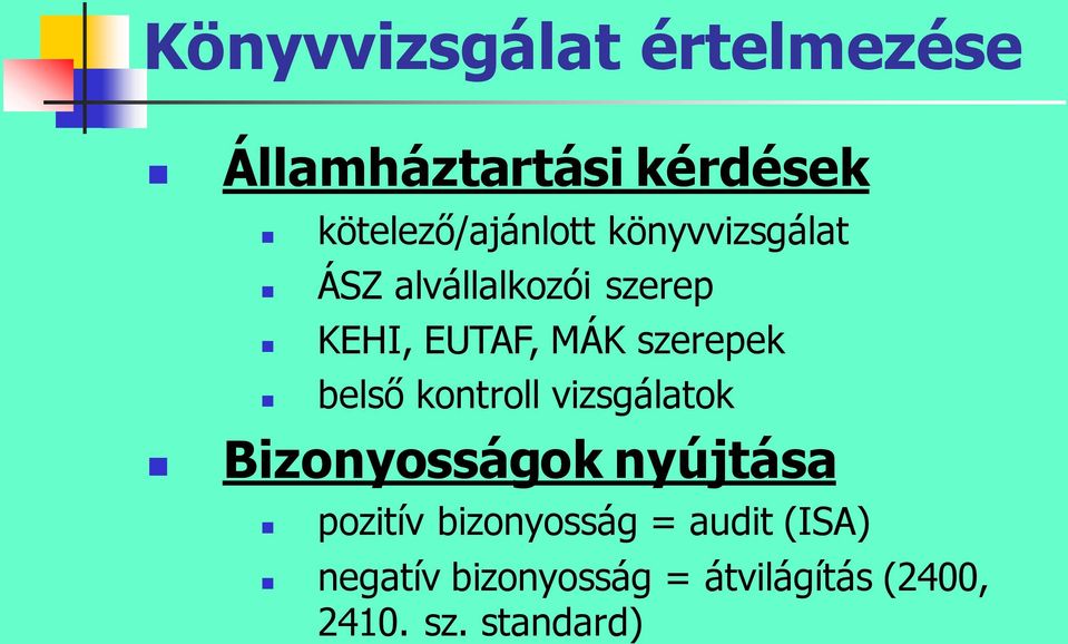 belső kontroll vizsgálatok Bizonyosságok nyújtása pozitív bizonyosság