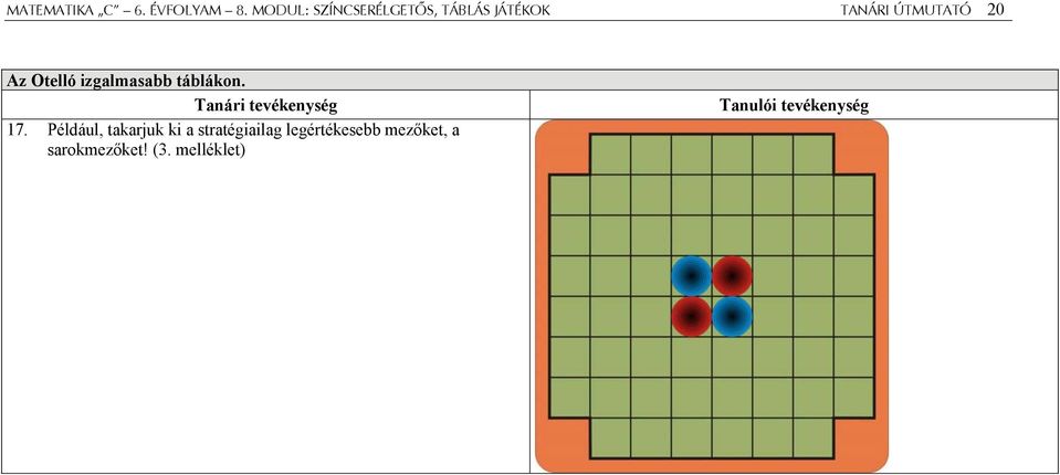 Otelló izgalmasabb táblákon. Tanári tevékenység 17.