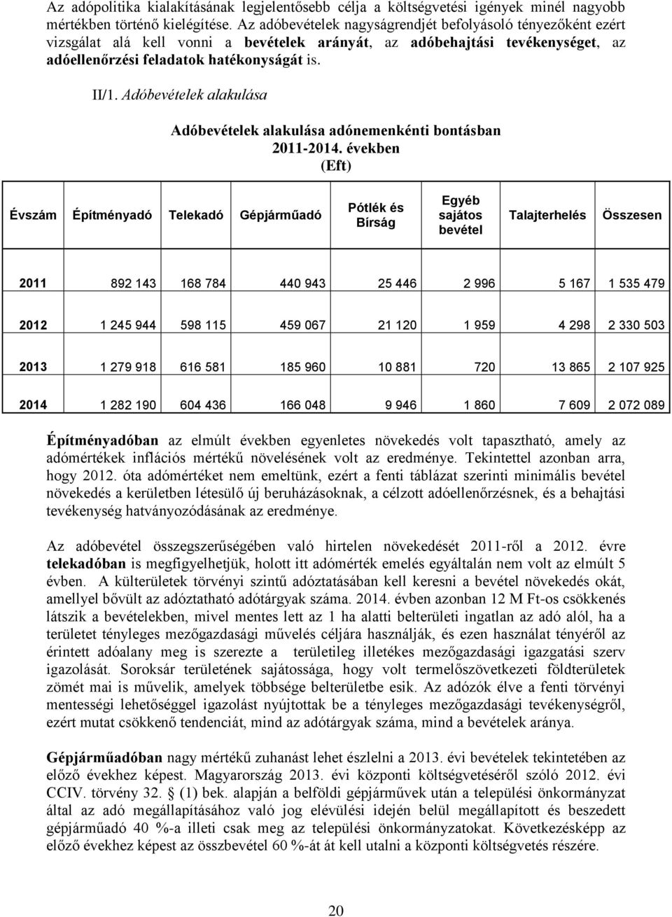 Adóbevételek alakulása Adóbevételek alakulása adónemenkénti bontásban 2011-2014.