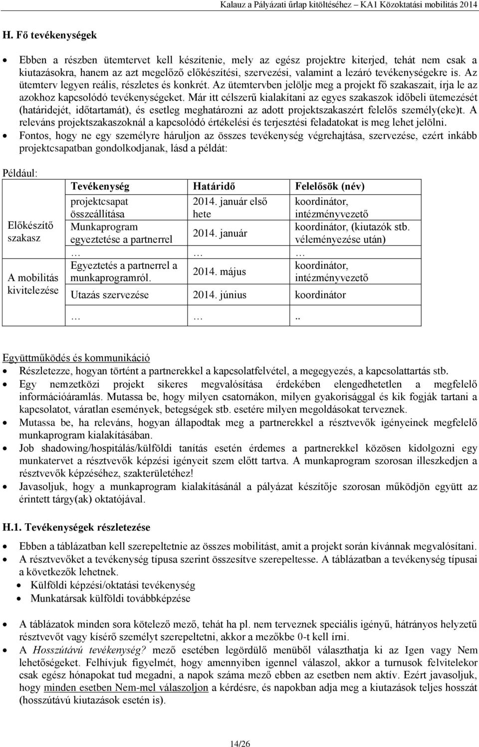 Már itt célszerű kialakítani az egyes szakaszok időbeli ütemezését (határidejét, időtartamát), és esetleg meghatározni az adott projektszakaszért felelős személy(eke)t.