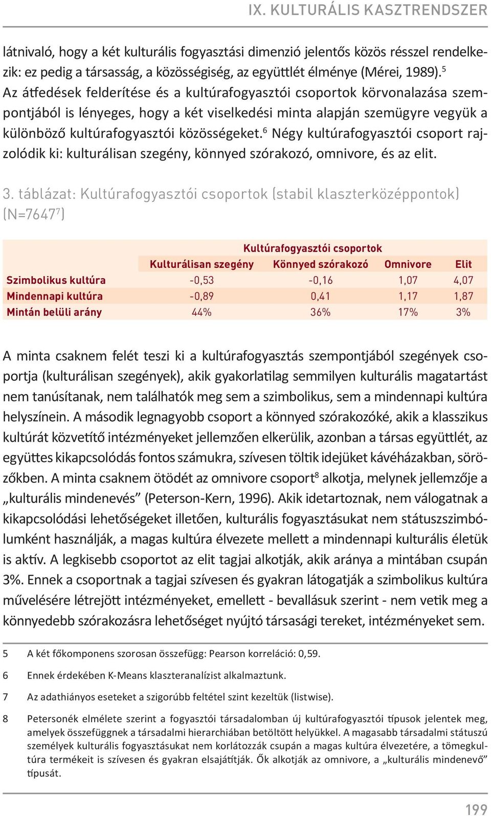 6 Négy kultúrafogyasztói csoport rajzolódik ki: kulturálisan szegény, könnyed szórakozó, omnivore, és az elit. 3.