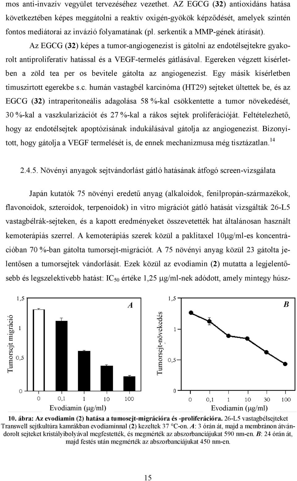 Az EGCG (32) képes a tumor-angiogenezist is gátolni az endotélsejtekre gyakorolt antiproliferatív hatással és a VEGF-termelés gátlásával.