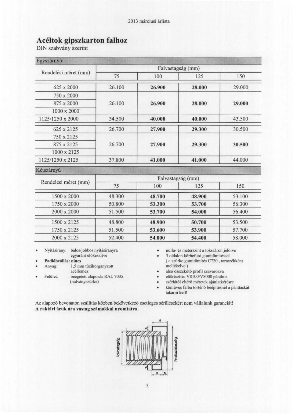000 Kétszárnyú Falvastagság (mm) Rendelési méret (mm) 75 100 I 125 150 1500 x 2000 48.300 48.100 I 48.900 53.100 1750 x 2000 50.800 53.300 I 53.100 56.300 2000 x 2000 51.500 53.100 I 54.000 56.