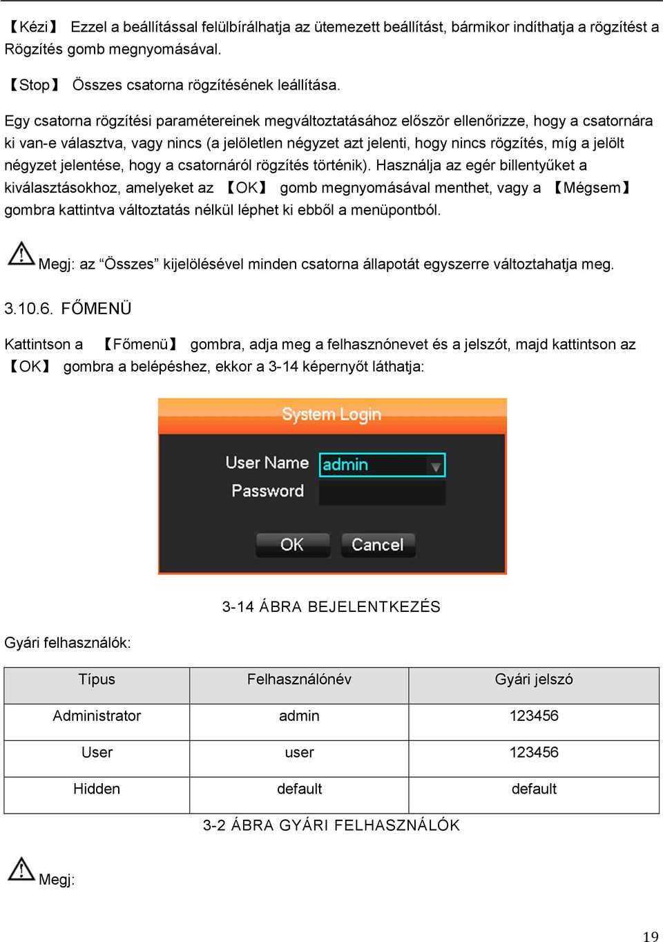 négyzet jelentése, hogy a csatornáról rögzítés történik).