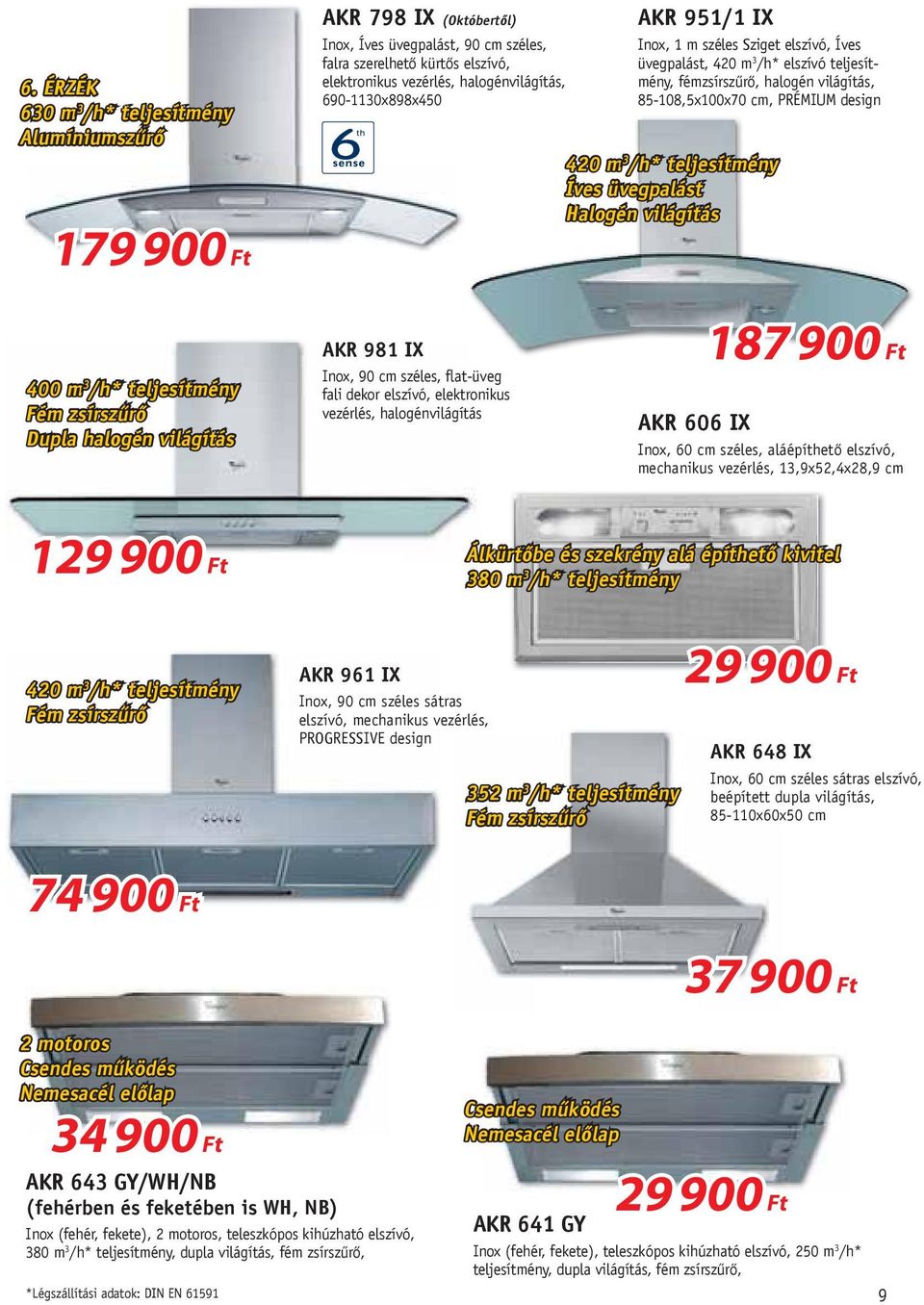 teljesítmény Íves üvegpalást Halogén világítás 400 m 3 /h* teljesítmény Fém zsírszűrő Dupla halogén világítás AKR 981 IX Inox, 90 cm széles, flat-üveg fali dekor elszívó, elektronikus vezérlés,