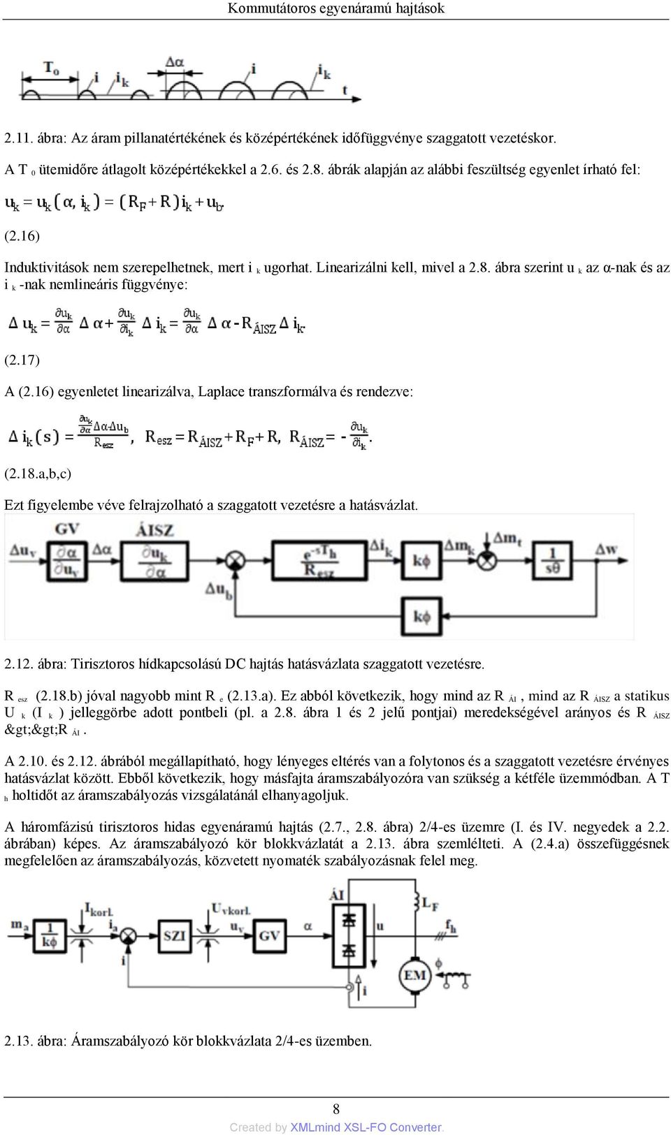 ábra szerint u k az α-nak és az i k -nak nemlineáris függvénye: (2.17) A (2.16) egyenletet linearizálva, Laplace transzformálva és rendezve: (2.18.