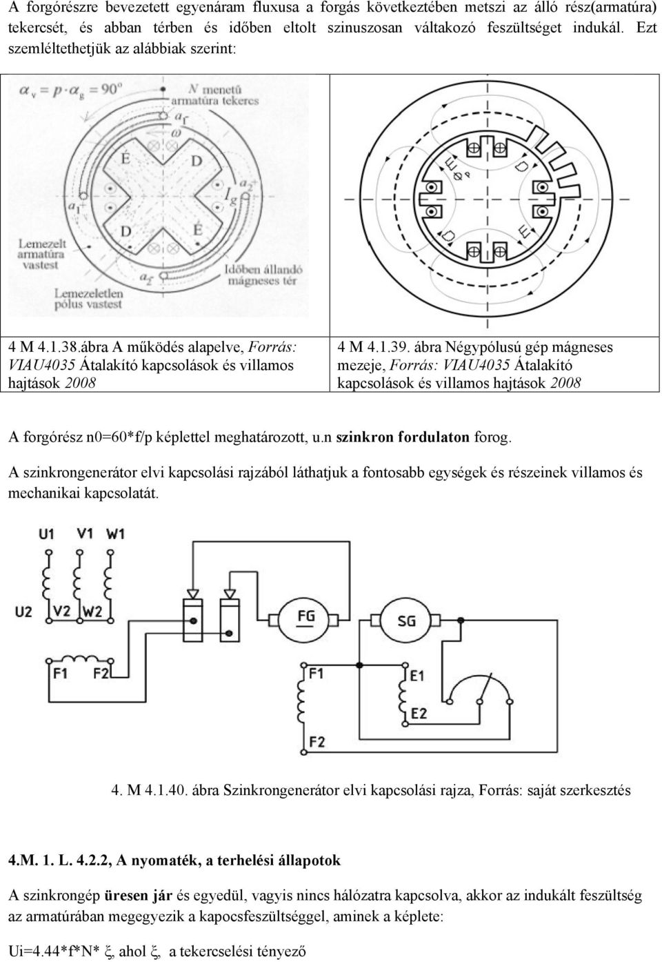 ábra Négypólusú gép mágneses mezeje, Forrás: VIAU4035 Átalakító kapcsolások és villamos hajtások 2008 A forgórész n0=60*f/p képlettel meghatározott, u.n szinkron fordulaton forog.