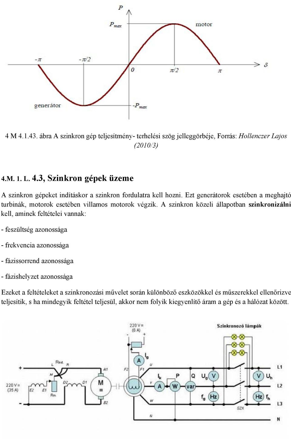 A szinkron közeli állapotban szinkronizálni kell, aminek feltételei vannak: - feszültség azonossága - frekvencia azonossága - fázissorrend azonossága - fázishelyzet