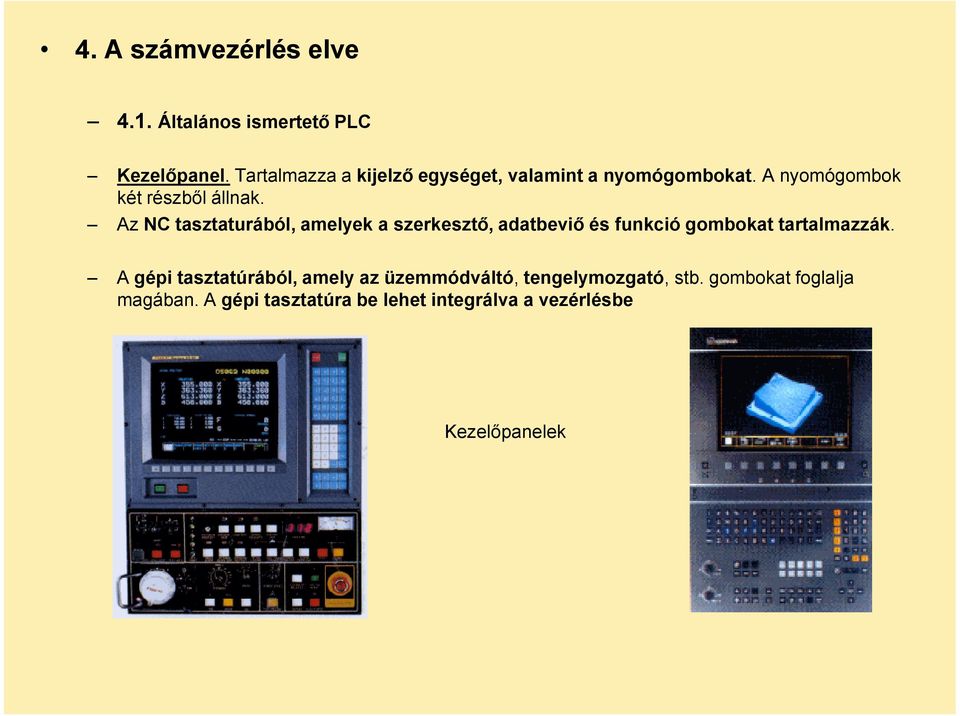 Az NC tasztaturából, amelyek a szerkesztő, adatbeviő és funkció gombokat tartalmazzák.