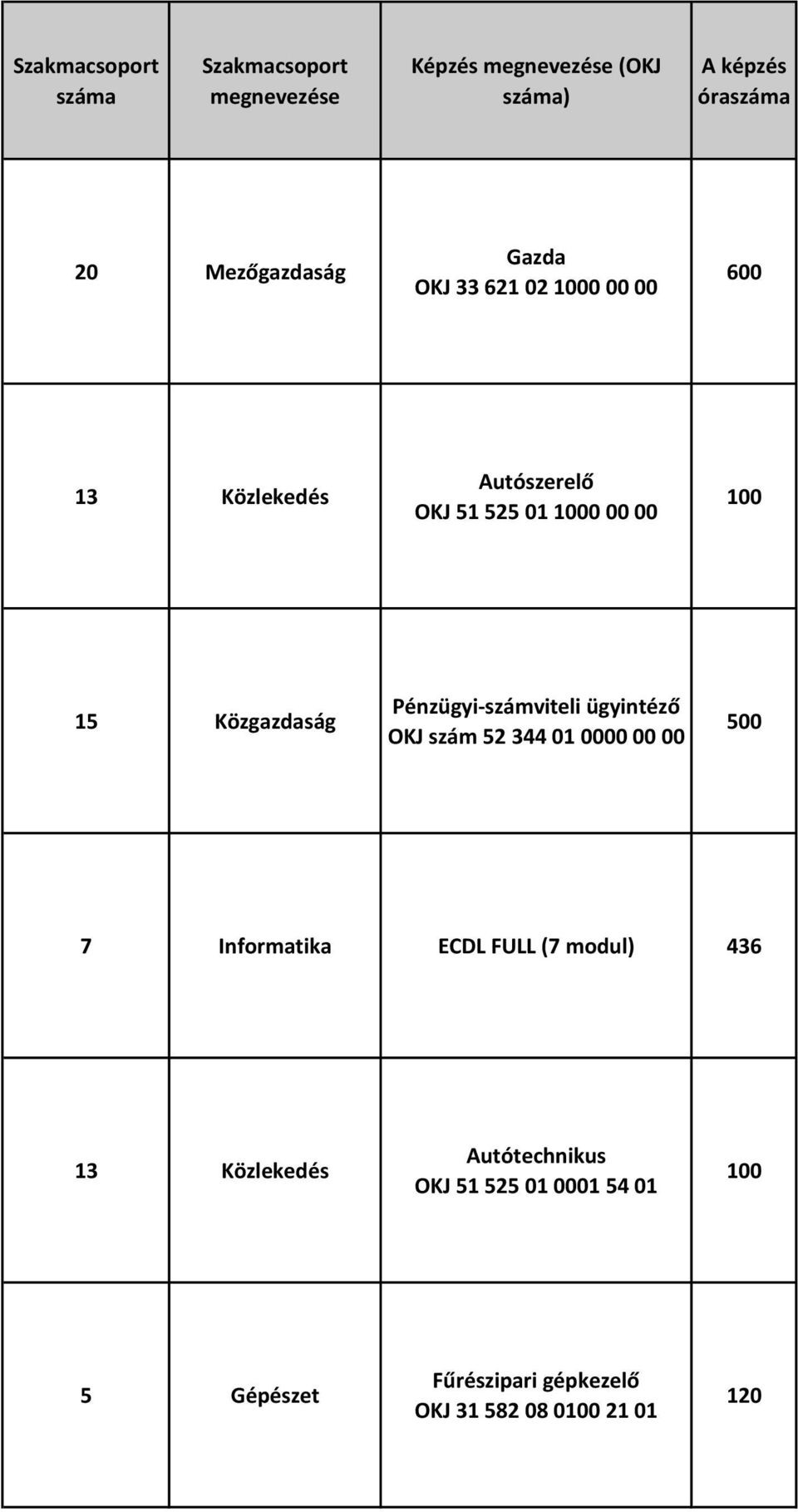 Közgazdaság Pénzügyi-számviteli ügyintéző OKJ szám 52 344 01 0000 00 00 500 7 Informatika ECDL FULL (7