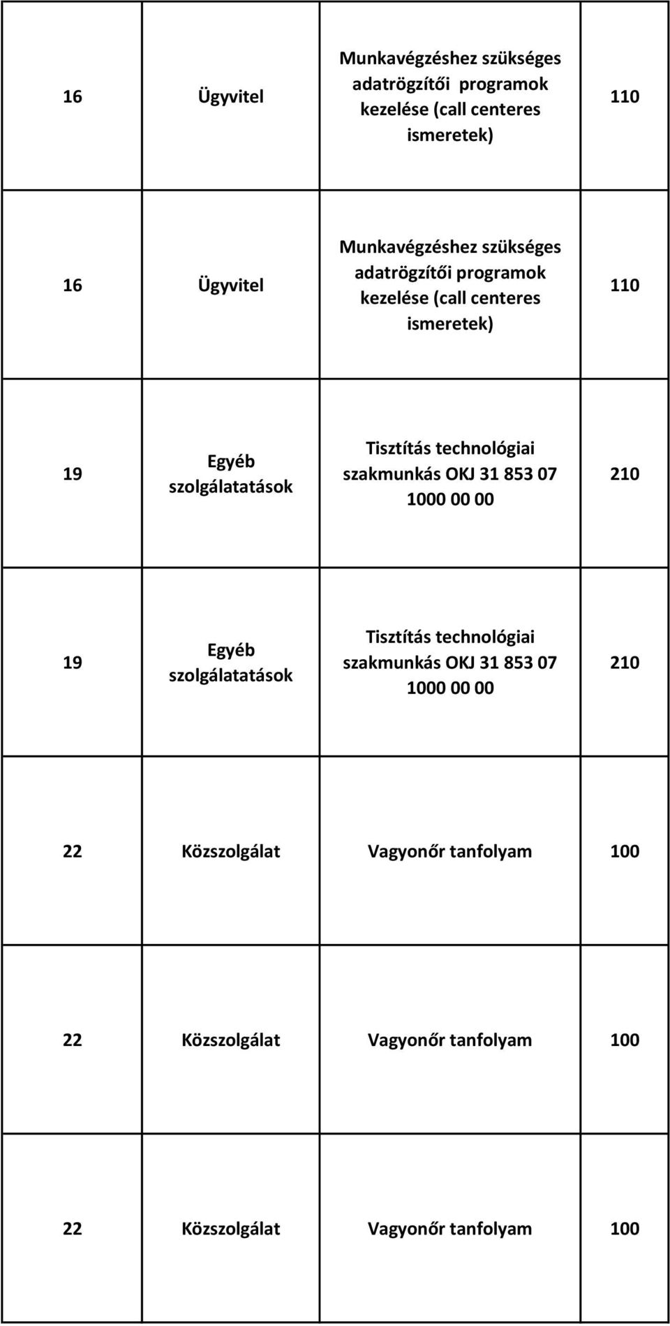 technológiai szakmunkás OKJ 31 853 07 1000 00 00 210 19 Egyéb szolgálatatások Tisztítás technológiai szakmunkás OKJ 31 853