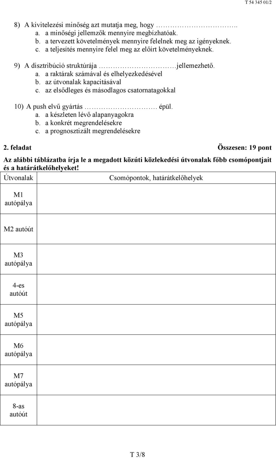 az elsődleges és másodlagos csatornatagokkal 10) A push elvű gyártás. épül. a. a készleten lévő alapanyagokra b. a konkrét megrendelésekre c. a prognosztizált megrendelésekre 2.