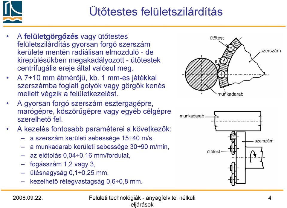 1 mm-es játékkal szerszámba foglalt golyók vagy görgők kenés mellett végzik a felületkezelést.