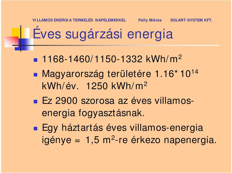 1250 kwh/m 2 Ez 2900 szorosa az éves villamosenergia