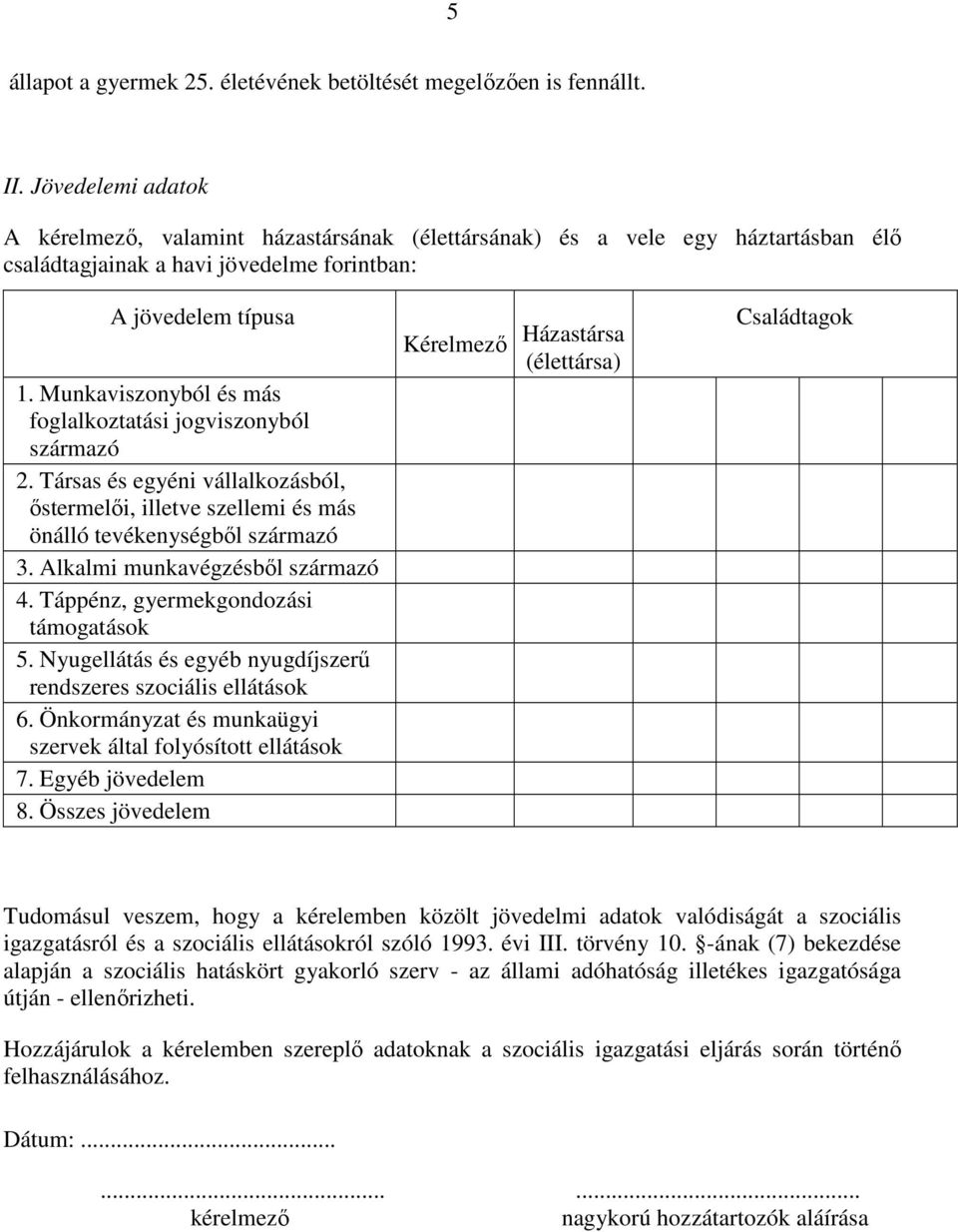 Munkaviszonyból és más foglalkoztatási jogviszonyból származó 2. Társas és egyéni vállalkozásból, őstermelői, illetve szellemi és más önálló tevékenységből származó 3.