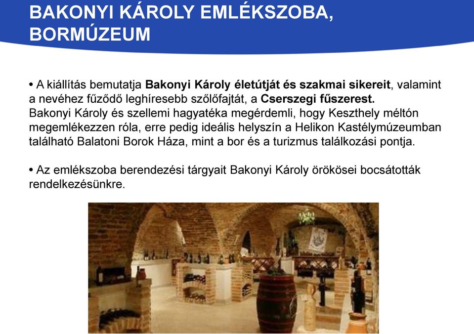 Bakonyi Károly és szellemi hagyatéka megérdemli, hogy Keszthely méltón megemlékezzen róla, erre pedig ideális helyszín a