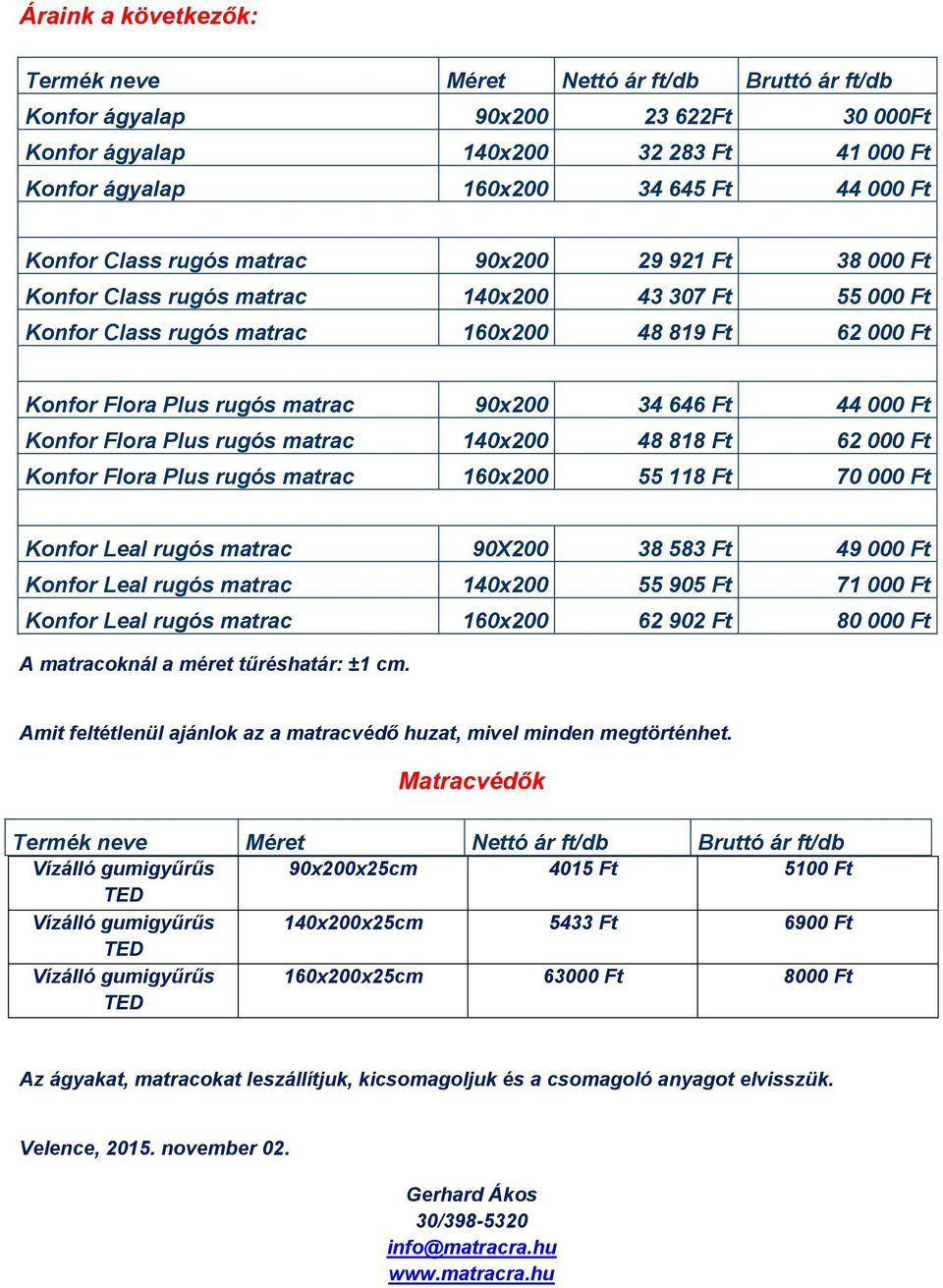 34 646 Ft 44 000 Ft Konfor Flora Plus rugós matrac 140x200 48 818 Ft 62 000 Ft Konfor Flora Plus rugós matrac 160x200 55 118 Ft 70 000 Ft Konfor Leal rugós matrac 90X200 38 583 Ft 49 000 Ft Konfor