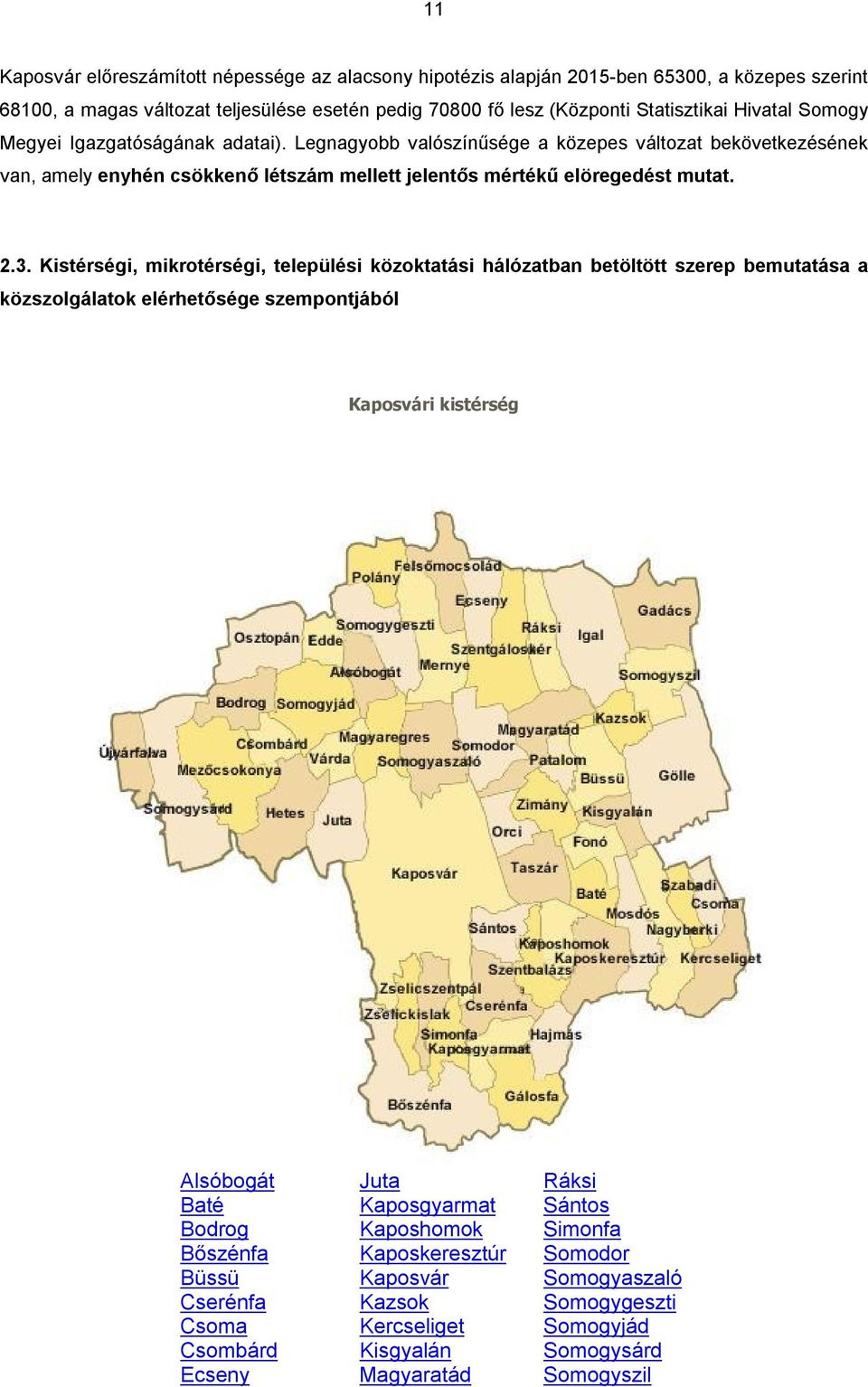 Kistérségi, mikrotérségi, települési közoktatási hálózatban betöltött szerep bemutatása a közszolgálatok elérhetősége szempontjából Kaposvári kistérség Alsóbogát Baté Bodrog Bőszénfa Büssü