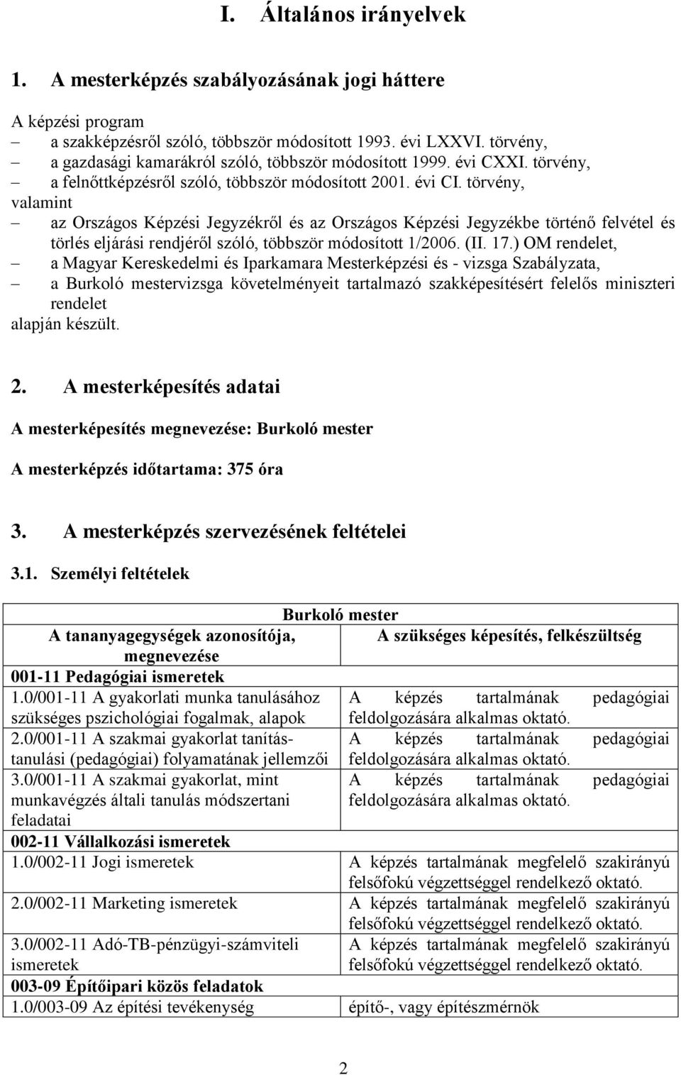 törvény, valamint az Országos Képzési Jegyzékről és az Országos Képzési Jegyzékbe történő felvétel és törlés eljárási rendjéről szóló, többször módosított 1/2006. (II. 17.