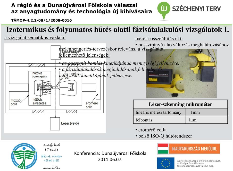 jelenségek: az ausztenit bomlás kinetikájának mennyiségi jellemzése, a fázisátalakulások megindulásának feltételei, és