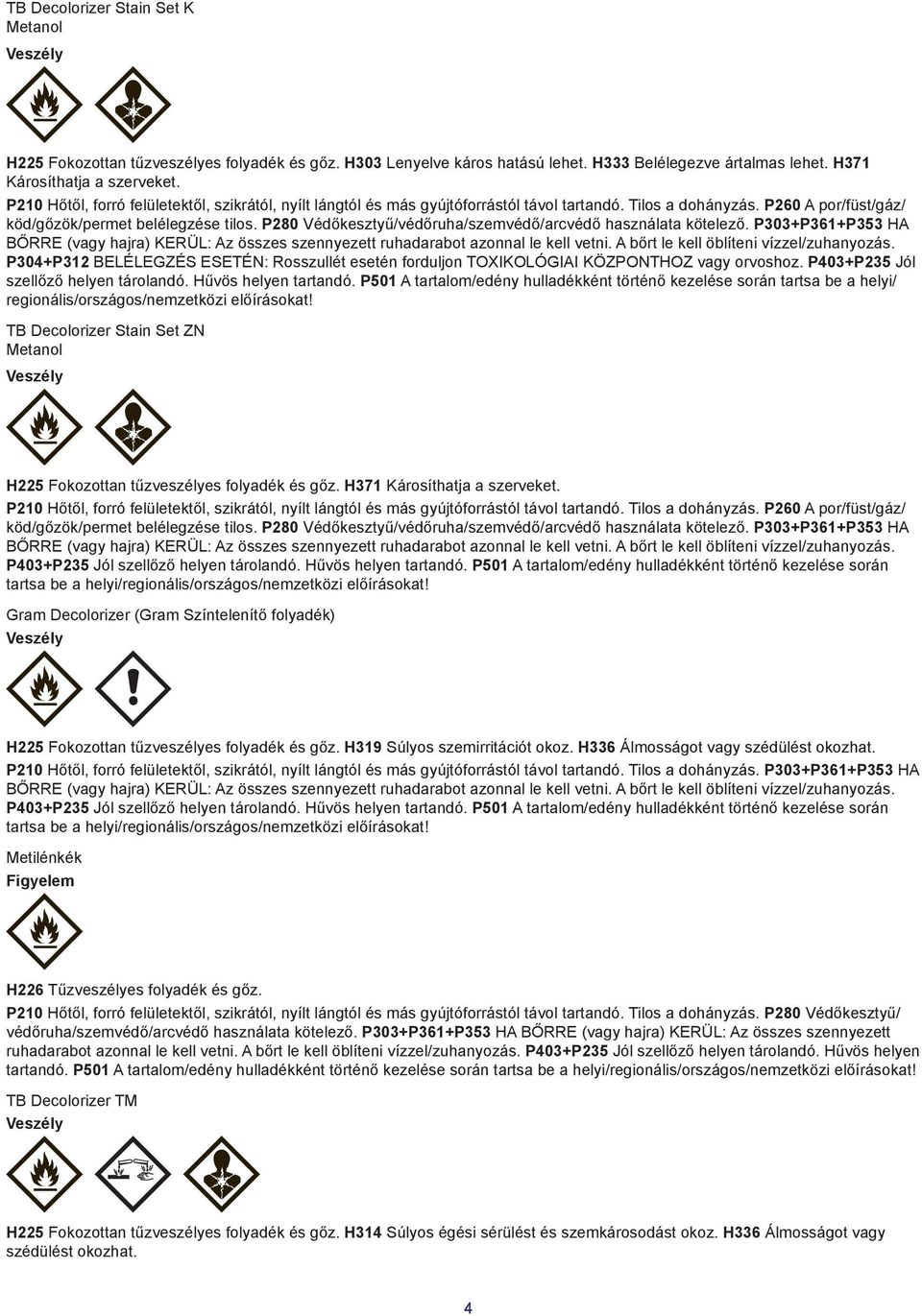 P260 A por/füst/gáz/ P304+P312 BELÉLEGZÉS ESETÉN: Rosszullét esetén forduljon TOXIKOLÓGIAI KÖZPONTHOZ vagy orvoshoz. P403+P235 Jól szellőző helyen tárolandó. Hűvös helyen tartandó.