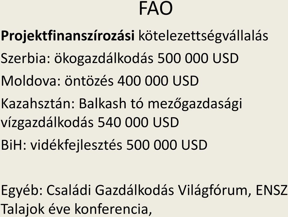 Balkash tó mezőgazdasági vízgazdálkodás 540 000 USD BiH: