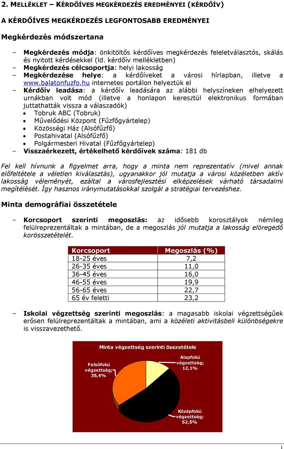 hu internetes portálon helyeztük el Kérdőív leadása: a kérdőív leadására az alábbi helyszíneken elhelyezett urnákban volt mód (illetve a honlapon keresztül elektronikus formában juttathatták vissza a