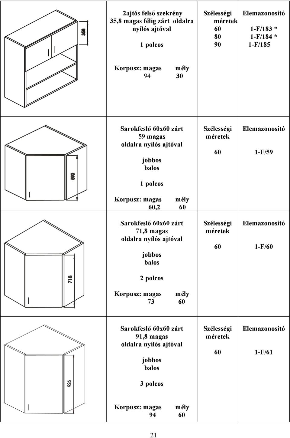 Sarokfeslő x zárt 59 magas,2 Sarokfeslő x zárt 71,8