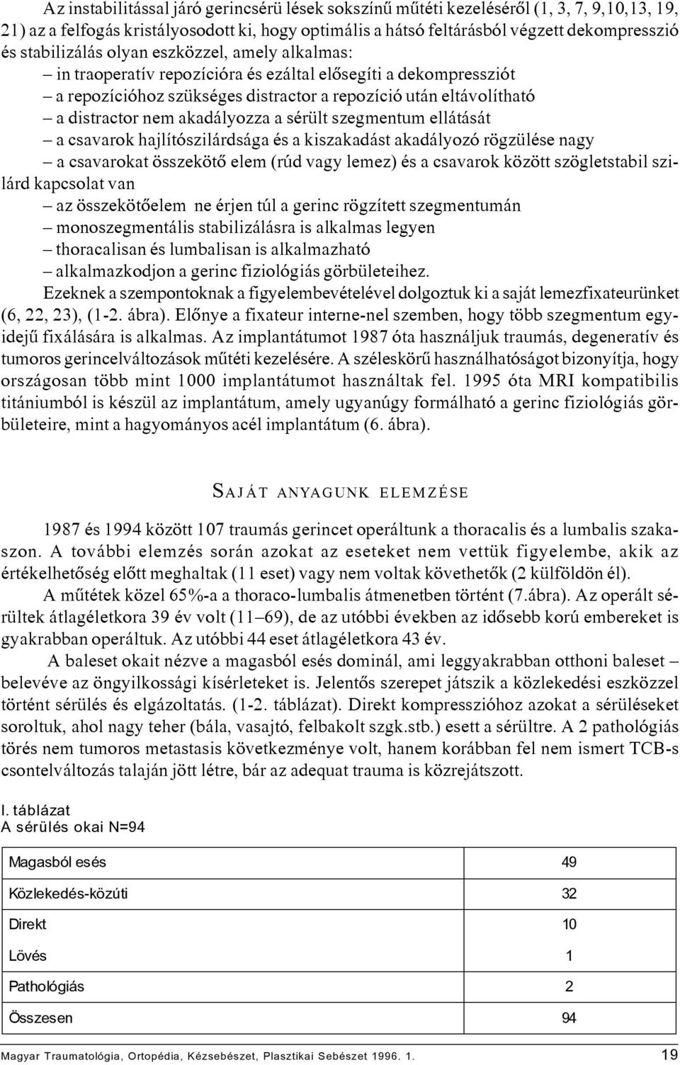 akadályozza a sérült szegmentum ellátását a csavarok hajlítószilárdsága és a kiszakadást akadályozó rögzülése nagy a csavarokat összekötô elem (rúd vagy lemez) és a csavarok között szögletstabil