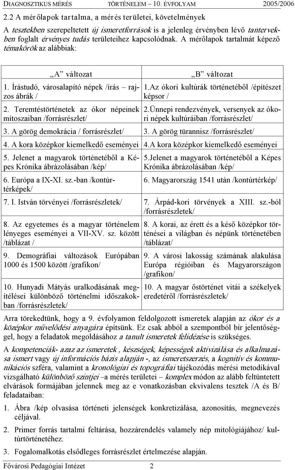 Teremtéstörténetek az ókor népeinek mítoszaiban /forrásrészlet/ Fővárosi Pedagógiai Intézet 2 B változat 1.Az ókori kultúrák történetéből /építészet képsor / 2.