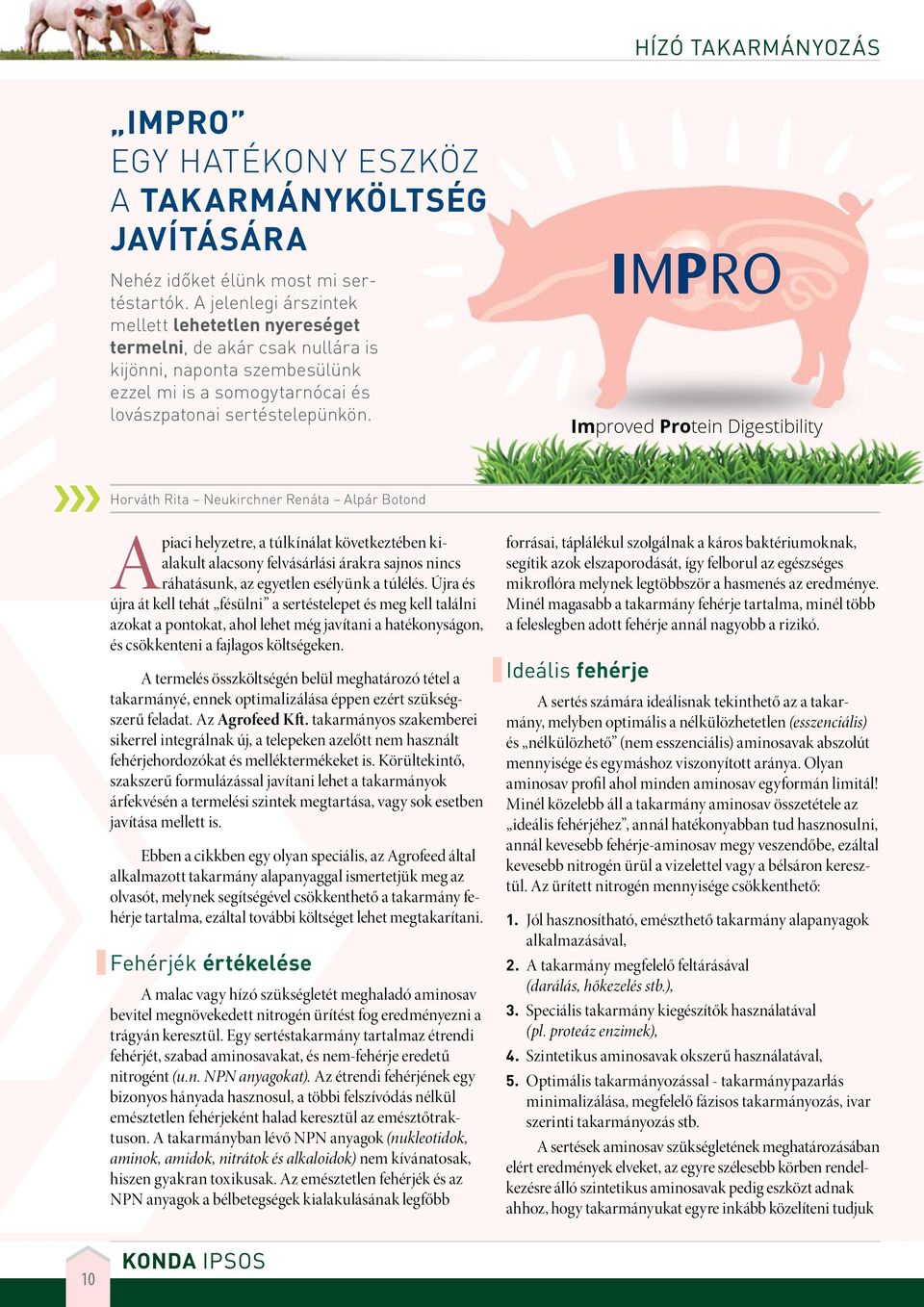 IMPRO Improved Protein Digestibility Horváth Rita Neukirchner Renáta Alpár Botond A piaci helyzetre, a túlkínálat következtében kialakult alacsony felvásárlási árakra sajnos nincs ráhatásunk, az