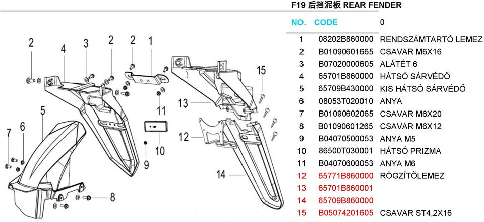 B01090602065 CSAVAR M6X20 8 B01090601265 CSAVAR M6X12 9 B04070500053 ANYA M5 10 86500T030001 HÁTSÓ