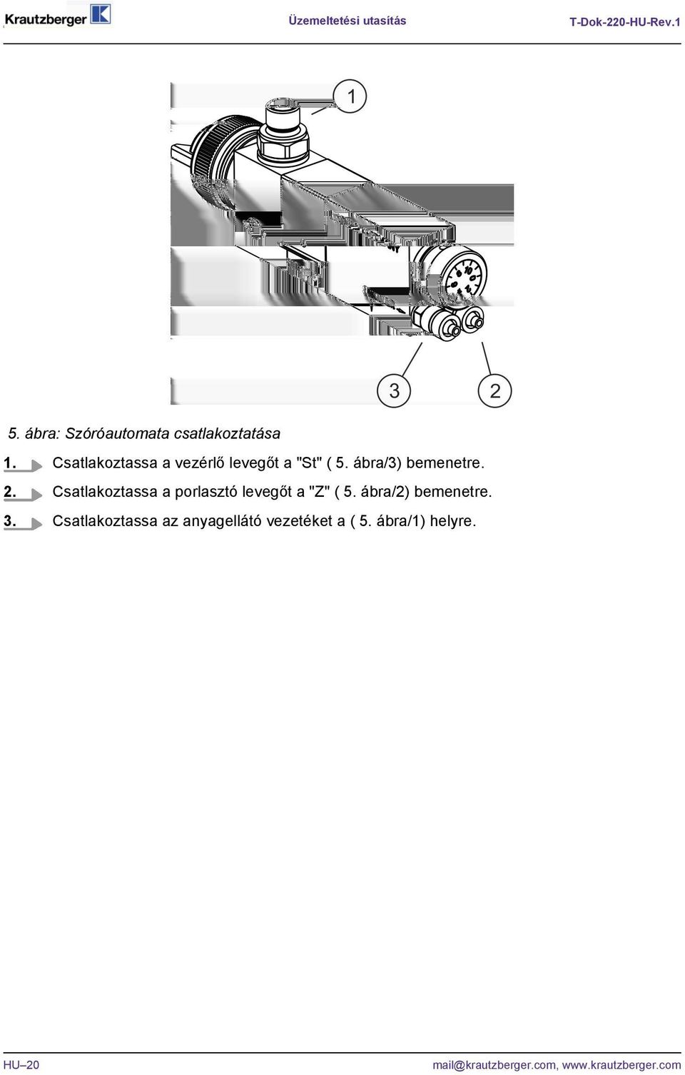 Csatlakoztassa a porlasztó levegőt a "Z" ( 5. ábra/2) bemenetre. 3.