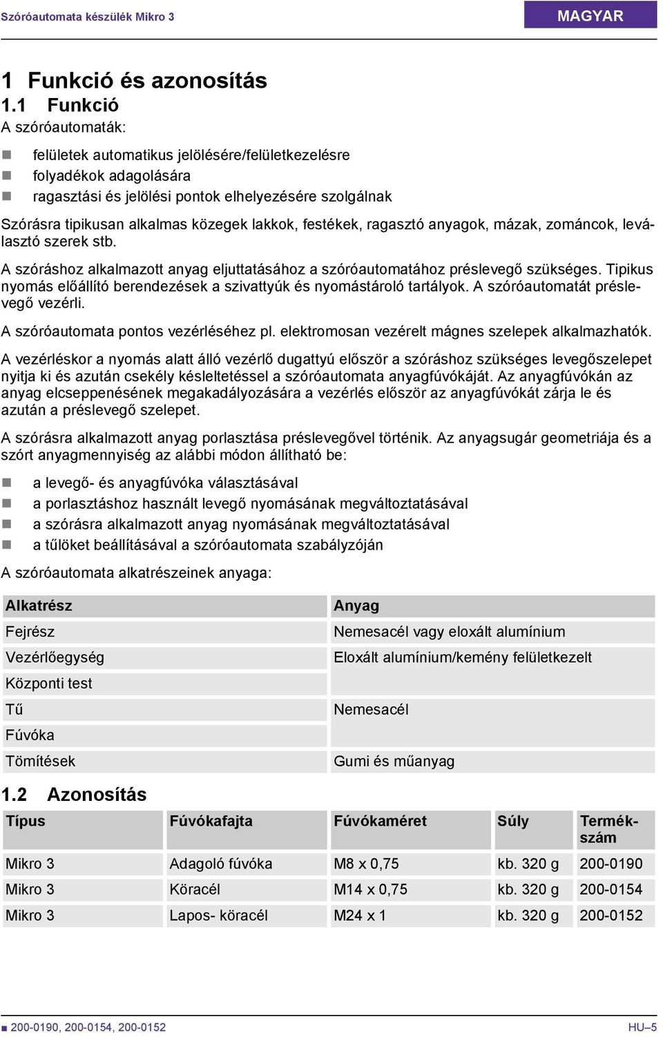 festékek, ragasztó anyagok, mázak, zománcok, leválasztó szerek stb. A szóráshoz alkalmazott anyag eljuttatásához a szóróautomatához préslevegő szükséges.