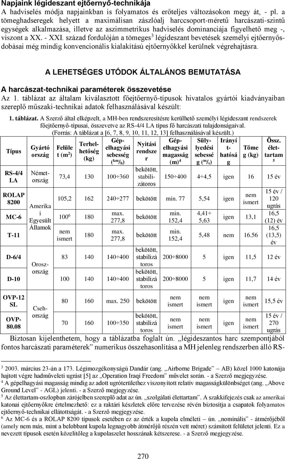 század fordulóján a tömeges 3 légideszant bevetések személyi ejtőernyősdobásai még mindig konvencionális kialakítású ejtőernyőkkel kerülnek végrehajtásra.